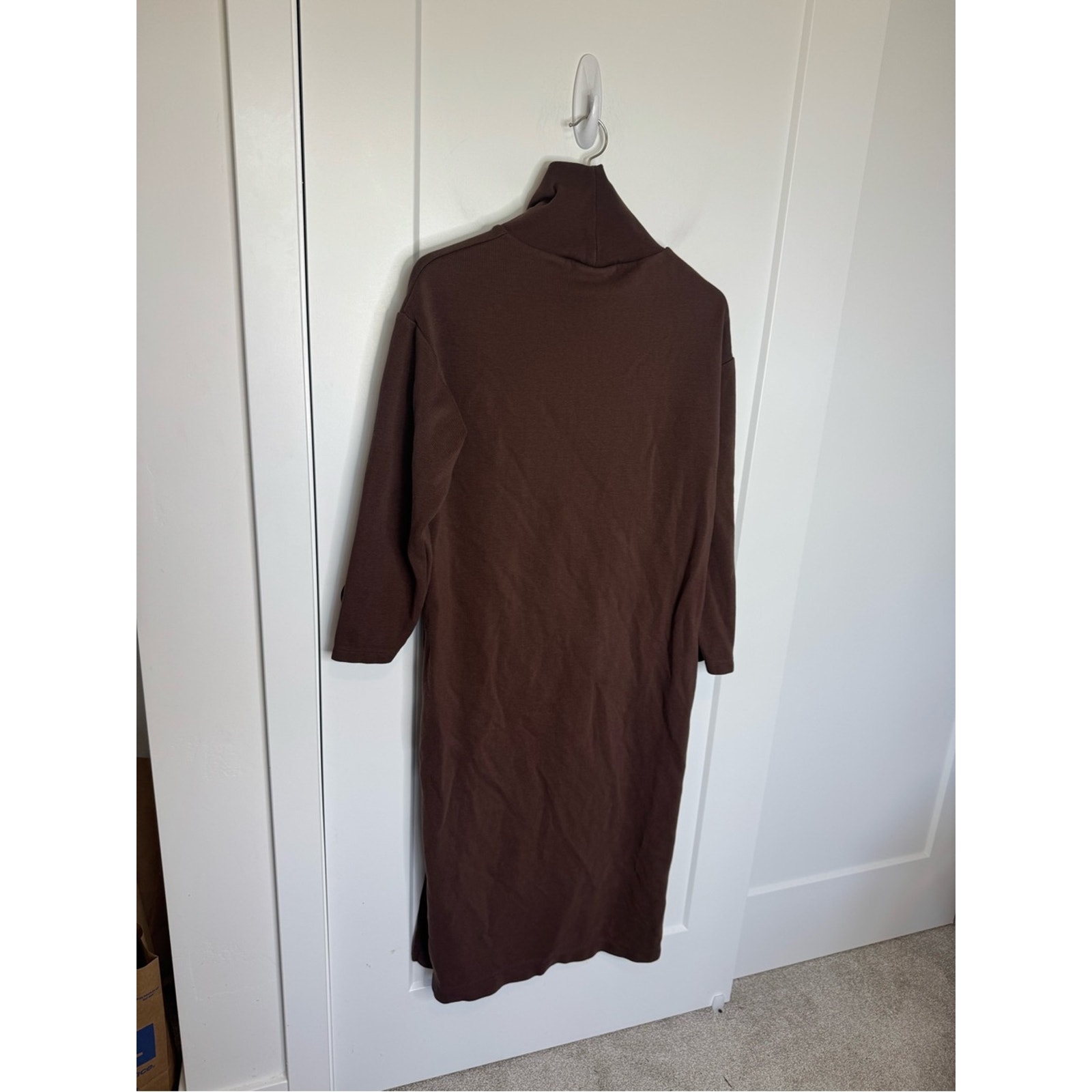Twothirds Brown Organic Cotton Turtleneck Sweatshirt Midi Dress Size Small — image 6 of 6